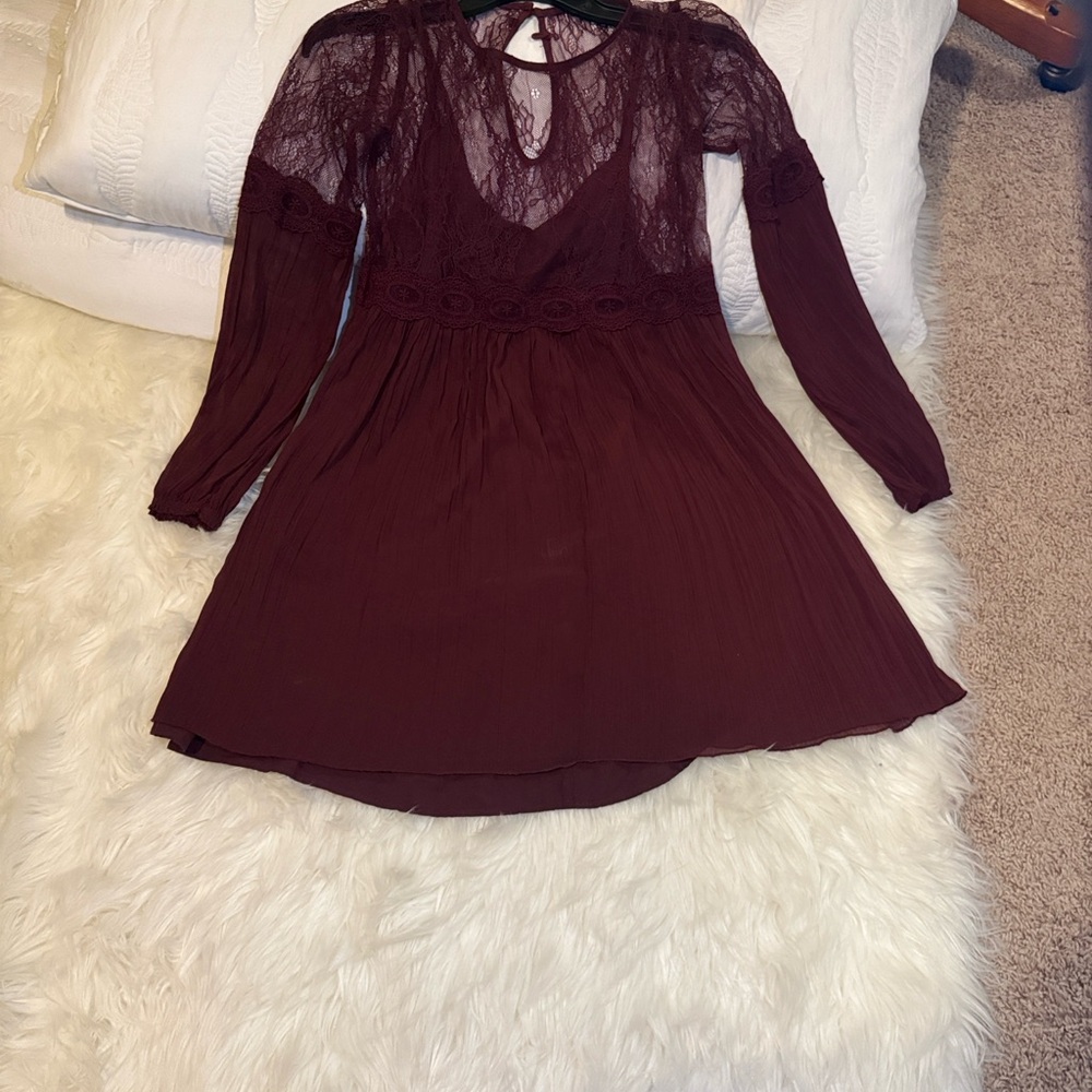 Abercrombie & Fitch Deep Red Lace Long Sleeve Dress